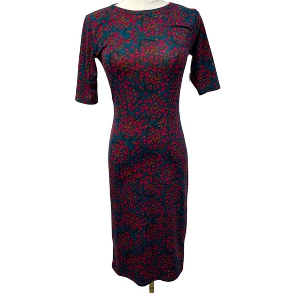 Lularoe Julia Dress Bright Floral‎ Short sleeve bodycon women’s XXS new with tag - Picture 1 of 11